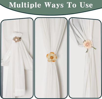 Meplait 2 Pack Flower Curtain Tiebacks & Holdbacks, No Drill Curtain Clips for Sheer Curtains Decorative Curtain Tie Back for Bedroom Nursery Living Room (Yellow Chiffon Camellia)