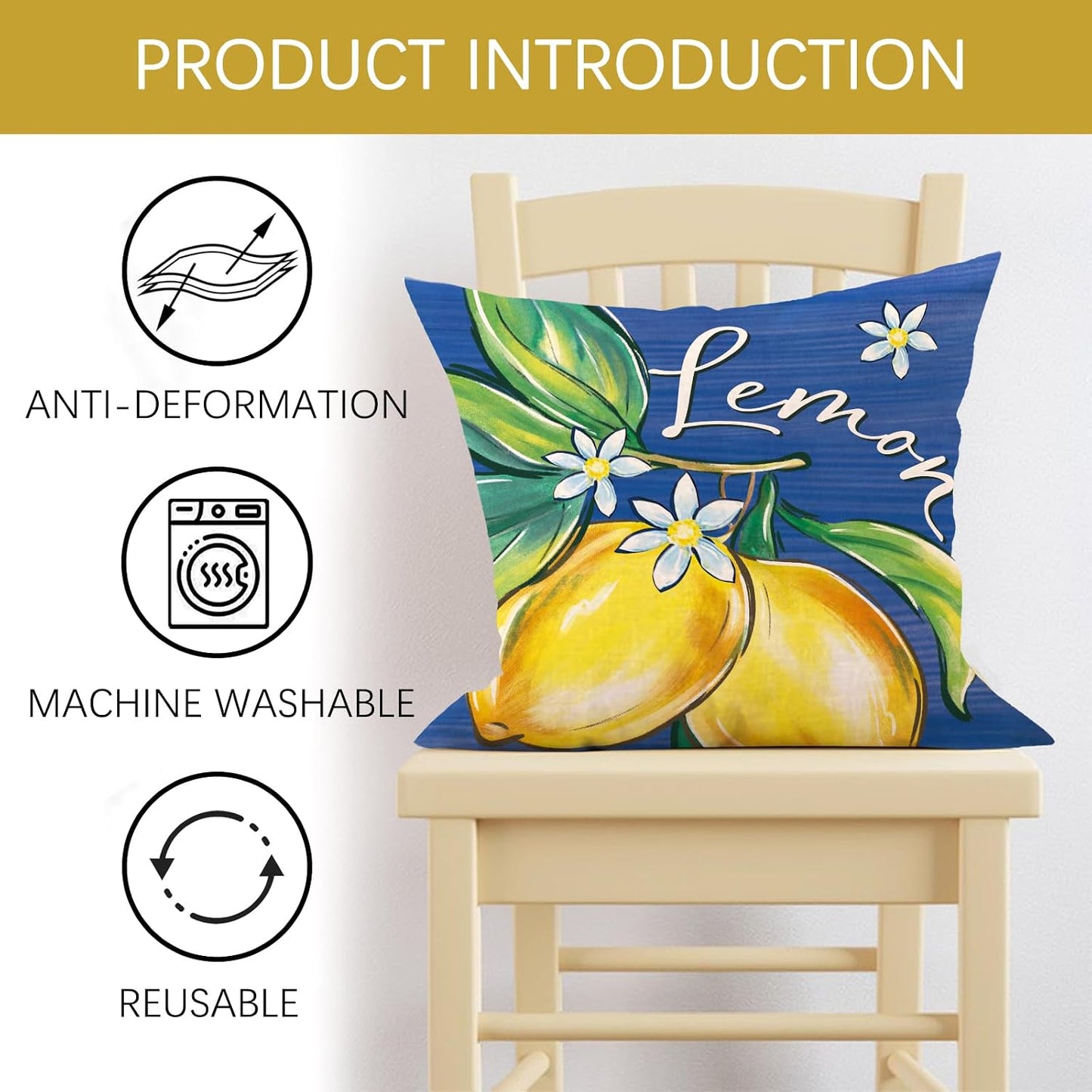 Blue Lemon Decorative Throw Pillow Covers 18 x 18 Set of 4, Amalfi Coast Italy Tile Pattern Plaid Floral Home Sweet Home Outdoor Decor, Summer Mediterranean Sunshine Farmhouse Couch Cushion Case