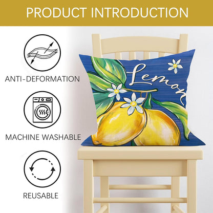 Blue Lemon Decorative Throw Pillow Covers 18 x 18 Set of 4, Amalfi Coast Italy Tile Pattern Plaid Floral Home Sweet Home Outdoor Decor, Summer Mediterranean Sunshine Farmhouse Couch Cushion Case