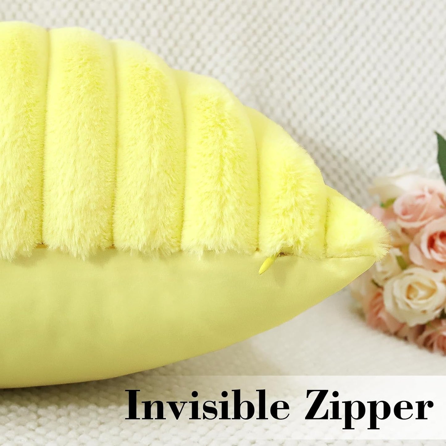 Soleebee Set of 2 Throw Pillow Covers Soft Cozy Velvet Pillowcase Faux Rabbit Fur Cover for Couch Sofa Bed Chair Home Decorative Pillows Cover (24x24 Inch, Lemon Yellow)