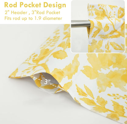 DriftAway Julia Watercolor Blooming Flower Floral Lined Thermal Insulated Window Curtain Valance Rod Pocket 52 Inch by 18 Inch Plus 2 Inch Header Yellow 1 Pack
