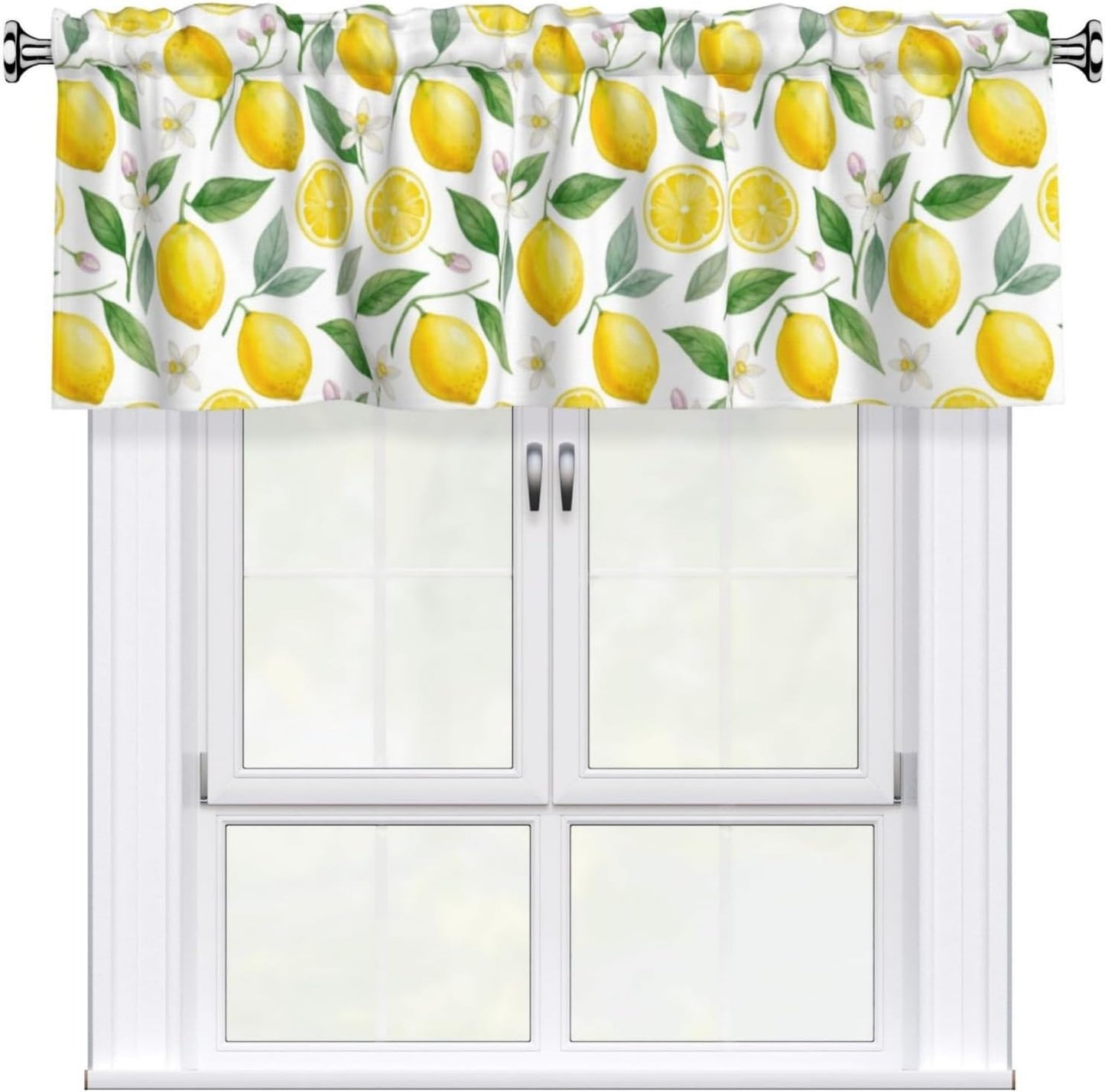2 Pack Lemon Valances for Windows, Rod Pocket Valance for Windows Kitchen Living Room Decoration, Kitchen Curtains 54 x 18in
