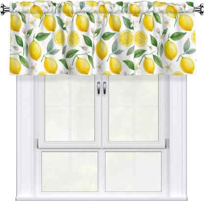 2 Pack Lemon Valances for Windows, Rod Pocket Valance for Windows Kitchen Living Room Decoration, Kitchen Curtains 54 x 18in
