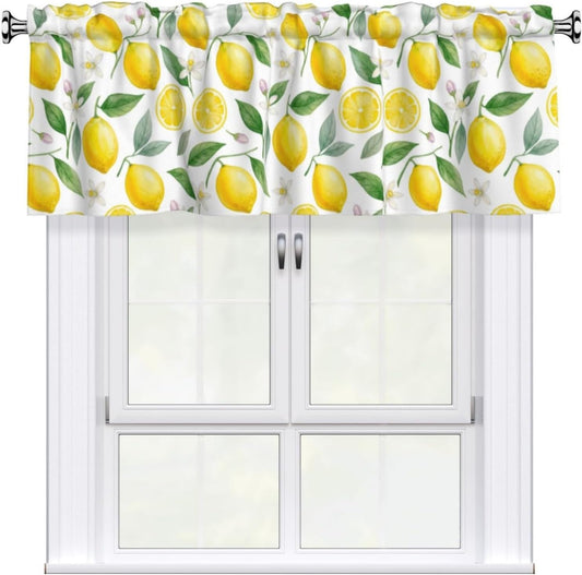 2 Pack Lemon Valances for Windows, Rod Pocket Valance for Windows Kitchen Living Room Decoration, Kitchen Curtains 54 x 18in