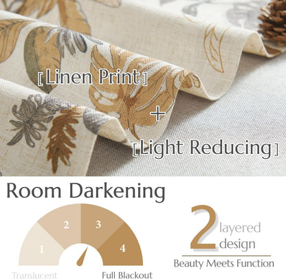 jinchan Linen Valance Double Layer Kitchen Window Curtain Yellow Leaf on Beige Valance for Living Room Cafe Farmhouse Light Filtering Rustic French Country Curtain 16 Inch Rod Pocket 1 Panel