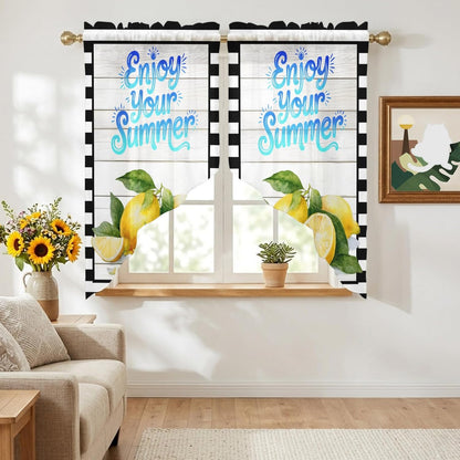 Yellow Lemon Swag Curtains 36 Inch Length 2 Panels Set,Summer Fruits Modern Minimalist Wooden Grain Semi-Sheer Curtain Drapes Rod Pocket Valance For Kitchen,Living Room,Bedroom,Cafe Window 56"Wx36"L