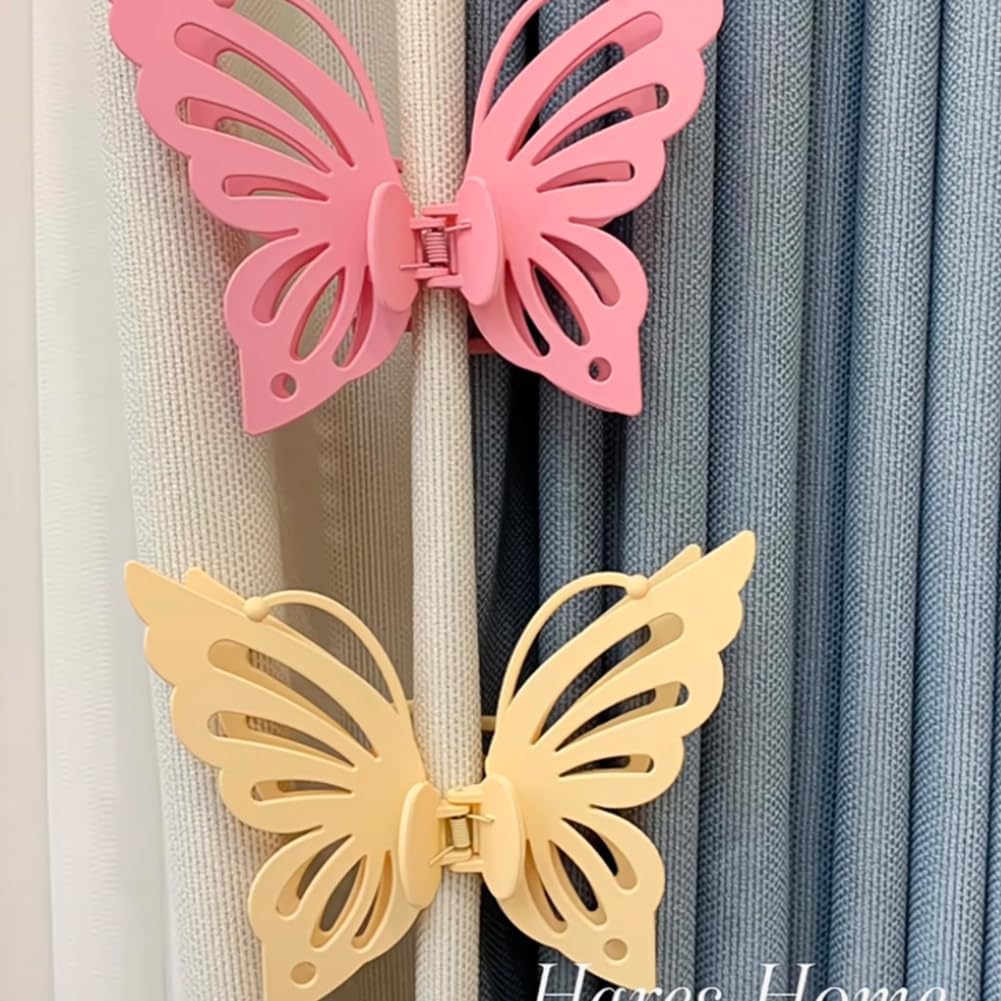 Lovely Gold Butterfly Curtain Tiebacks 2Pcs - SiegYma Cute Girlie Bedroom Curtain Holdbacks, Decorative Drapery Clips, Wall-Friendly Bow Tiebacks for Drapes(Yellow)