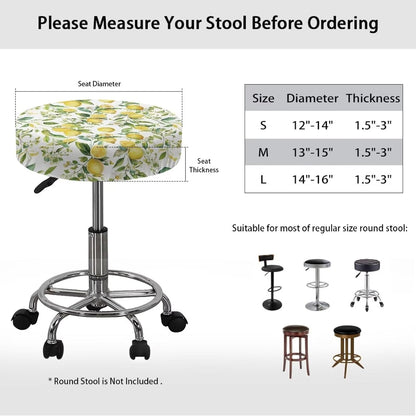 Yellow Lemon Stretch Round Stool Covers with Elastic Bands, Stretchable Anti-Wrinkle Chair Seat Stool Cushion Slipcovers for Home Dining Room Christmas Decor