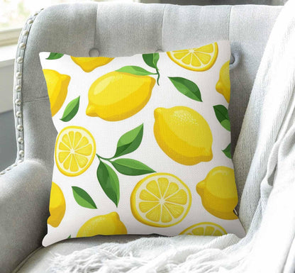 Swono Lemon Fruit Leaves Farmhouse Pillow Cover Cotton Linen Decorative Square Throw Pillow Cover 18x18 Inch for Sofa Couch Decoration