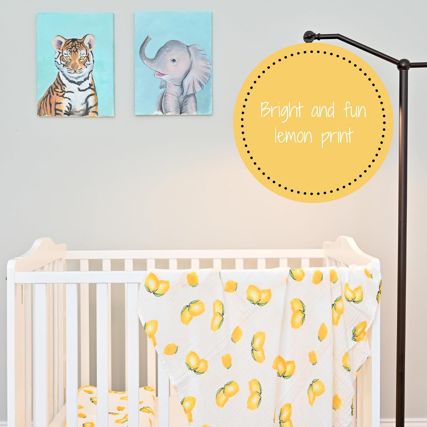 LollyBanks 100% Cotton Muslin Swaddle Blanket, Lemon Print, 47 x 47 Inches, Baby, Toddler, Female