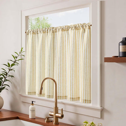 jinchan Striped Linen Kitchen Curtains 36 Inches Tier Curtains Farmhouse Modern Cafe Style Small Window Treatments Airy Light Filtering Rod Pocket for Living Room Bathroom 2 Panels Mustard Yellow