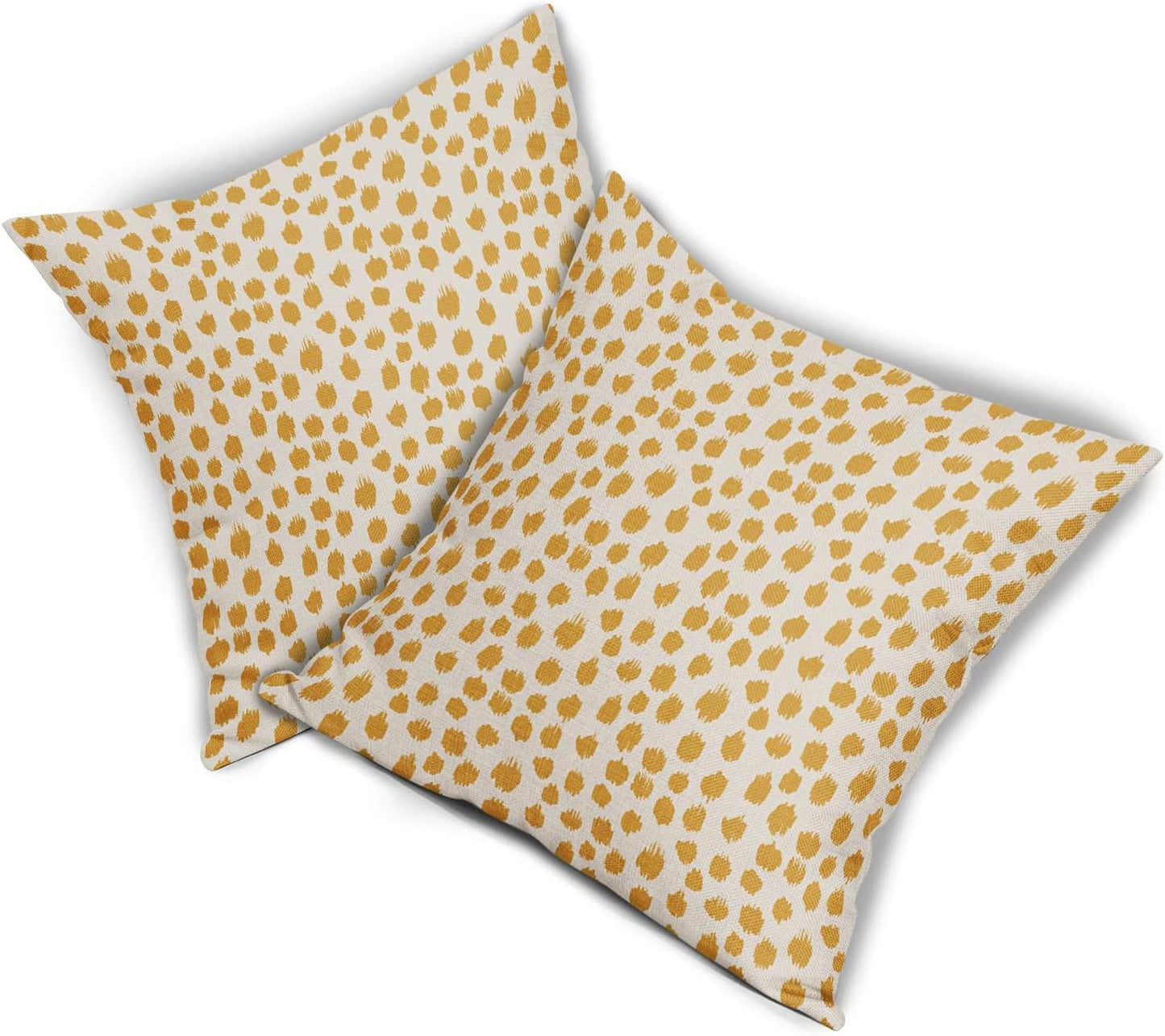 Mustard Yellow Cream Pillow Covers 18x18 Set of 2 Boho Design Polka Dot Throw Pillows Modern Brush Strokes Print Decorative Outdoor Pillowcase Square Cushion Cover Linen Pillow Case for Sofa Couch Bed