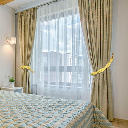 NICEEC 2 Pack Natural Cotton Rope Curtain Tiebacks Elegant Boho Style Decor Drape Tie Backs Soft Hand-Woven Double Rope Curtain Holdbacks with Metal Hook for Home & Office Drapery (Yellow)