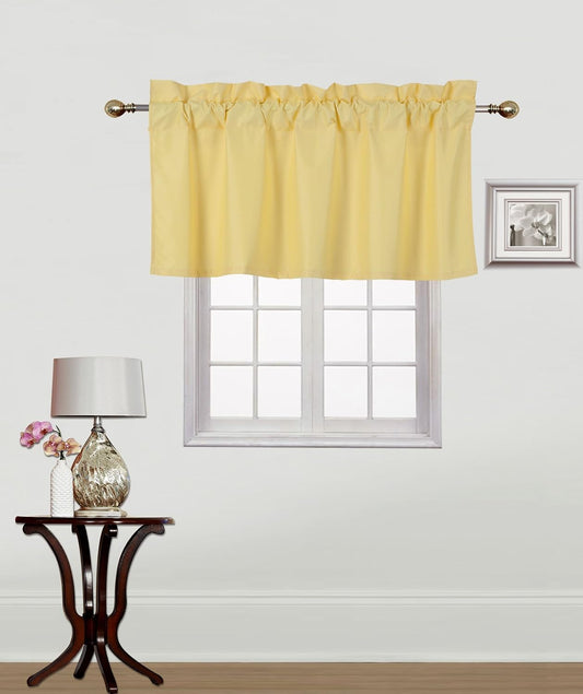 RS9 1 Piece Microfiber Window Straight Valance Rod Pocket Solid Colors Blackout Light Filtering White Foam Back Kitchen Bar Restaurant Decor 37 Wide x 18 Long (Yellow)