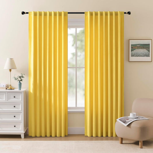 Miss SELETEX 2 Panels Blackout Velvet Curtains Solid Soft Yellow Curtains Back Tab Thermal Insulated Soundproof Room Darkening Drapes/Panels for Living Room Bedroom 52 x 84 Inch Length.