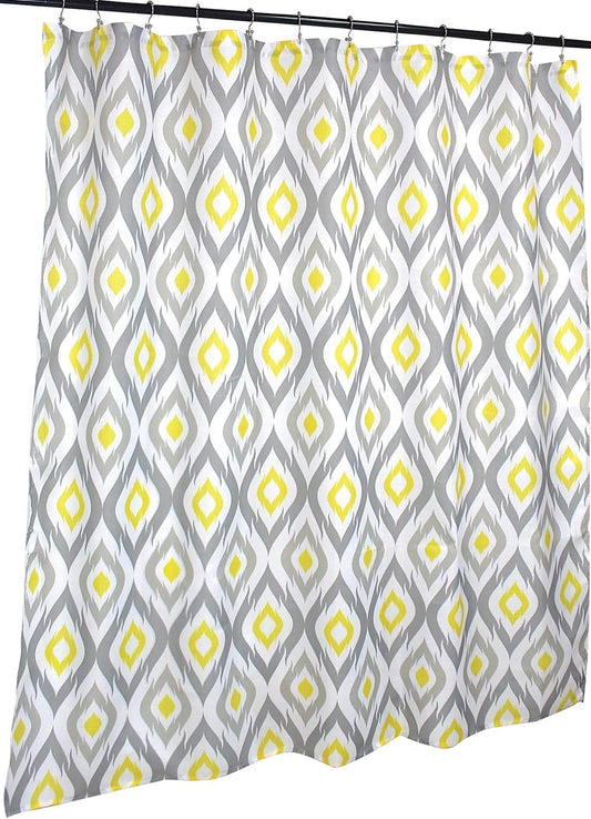 Serafina Home Yellow and White Fabric Shower Curtain for Bathroom: Contemporary Geometric Medallion Design Light Grey Diamond Silhouettes