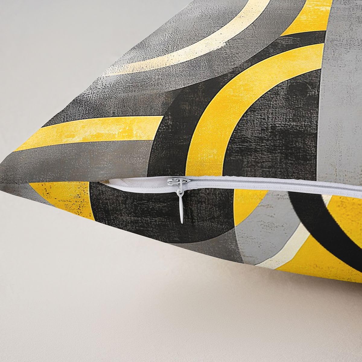 Feelyou Yellow Grey Circle Geometric Reversible Throw Pillow Covers,Geometric Pillow Covers Home Decor Stripe Line Square Cushion Covers Set of 2 for Bed Sofa Couch,Modern Abstract Art 16 x 16-Inch