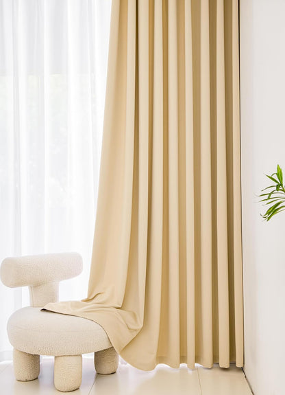 Windows Light Yellow Blackout Curtains 90 inches Long 2 Panels Set Grommet Blackout Drapes Energy Saving Noise Reducing Thermal Insulated for Bedroom Living Room Nursery