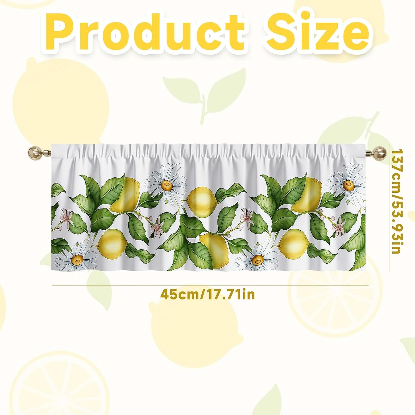 Lemon Valance, 54x18 Inch Lemon Kitchen Curtains for Window, Summer Cafe Kitchen Curtains with Rod Pocket, Lemons Curtains for Kitchen in Linen Fabric for Bedroom Home Decor, Yellow Lemon Design