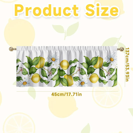 Lemon Valance, 54x18 Inch Lemon Kitchen Curtains for Window, Summer Cafe Kitchen Curtains with Rod Pocket, Lemons Curtains for Kitchen in Linen Fabric for Bedroom Home Decor, Yellow Lemon Design