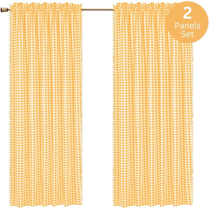 Curtains 84 Inch Length 2 Panels Set - Farmhouse Style Easy to Install Window Treatment Set - Long Drapes for Bedroom Living Room Darkening Curtain Rod Pocket (2 Panels, W40 x L84, Yellow)