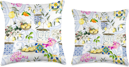 Summer Mosaic, Mediterranean,Italian Style,Lemon, Art Throw Pillow, 18x18, Multicolor