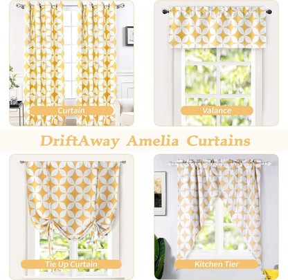 DriftAway Amelia Thermal Blackout Room Darkening Grommet Window Curtains Retro Geo Pattern Round Circle Star Print Set of 2 Panels Each 52 Inch by 84 Inch Yellow