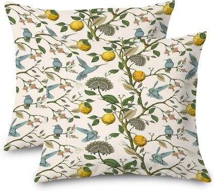 Chinoiserie Pillow Cover, Hummingbird Lemon Pillow Covers 18x18 Set of 2, Grandmillennial Pillow Cover, Lemon Outdoor Pillows Cover, Gifts for Hummingbird Lovers