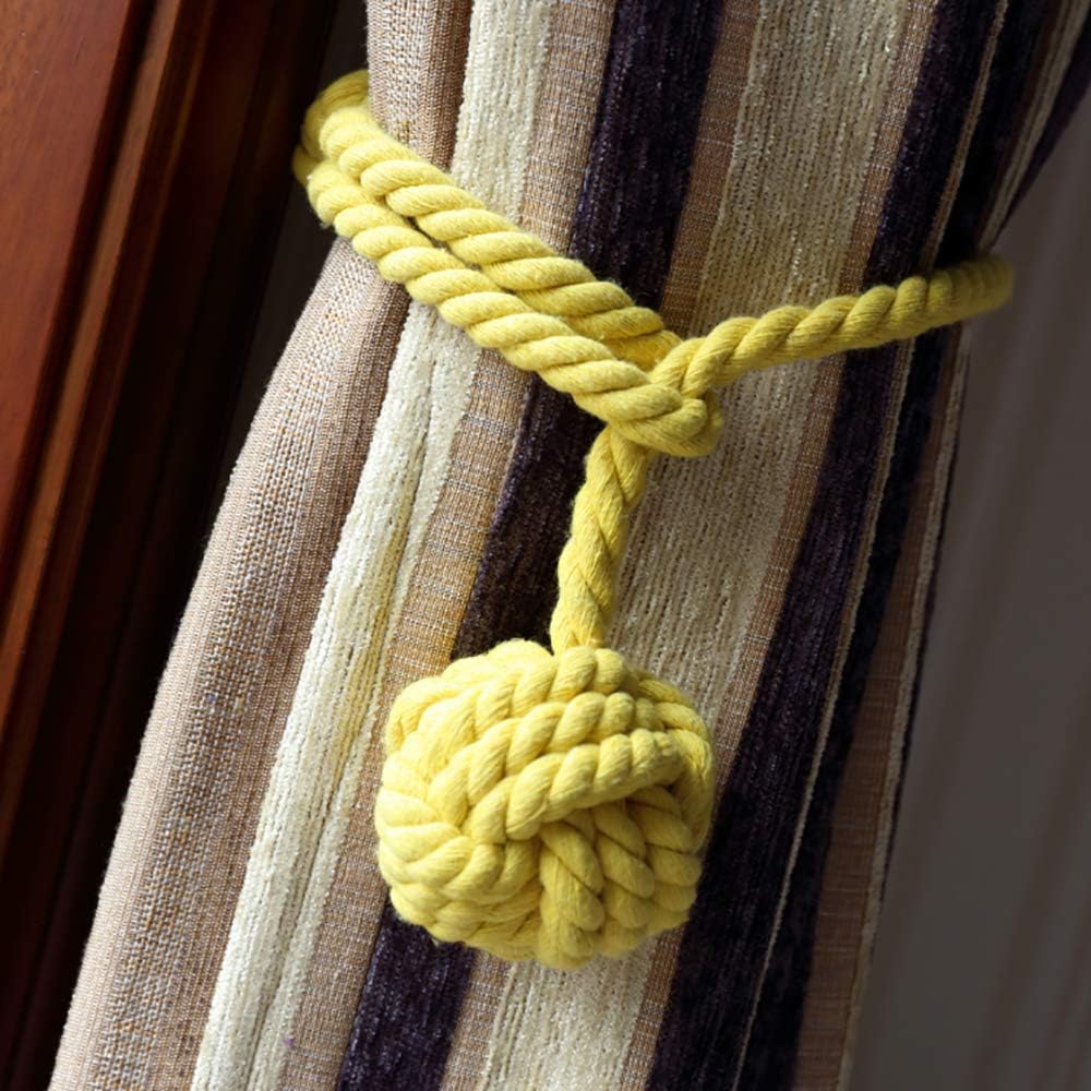 Melaluxe 2 Pack Curtain Tiebacks - Heavy Duty Curtain Rope Tieback, Handmade Rural Decorative Curtain Holdbacks (Yellow)
