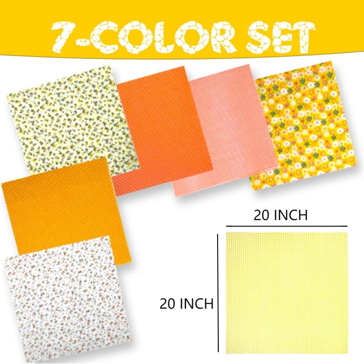 Grade Cotton Quilting Fabric Bundle, 100% Cotton Floral Print Patchwork Material for DIY Sewing, Cushions, Crafts, Machine Washable, Multi-Color Patterns (Yellow, 20 * 20'')