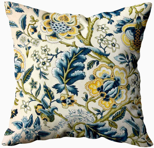 Good, Zippered Pillowcases 20X20Inch Throw Pillow Covers Floral Jacquard Print Blue Yellow hues for Home Sofa Bedding
