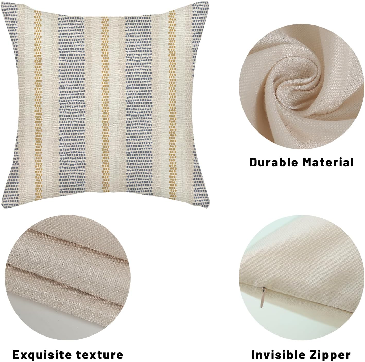 Navy Blue Pillow Covers 18x18 Inch 2 Pcs Boho Mustard Yellow Polka Dots Striped Decor Throw Pillows Modern Geometric Outdoor Farmhouse Decoration Pillowcase Linen Cushion Cover for Couch Sofa