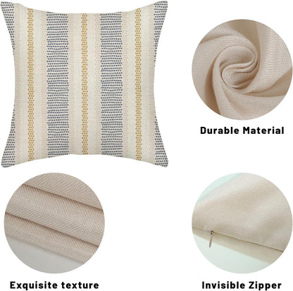 Navy Blue Pillow Covers 18x18 Inch 2 Pcs Boho Mustard Yellow Polka Dots Striped Decor Throw Pillows Modern Geometric Outdoor Farmhouse Decoration Pillowcase Linen Cushion Cover for Couch Sofa
