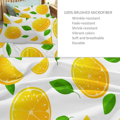 Boys Duvet Cover Set Cartoon Fruit Lemon (104 X 90 in) Bedding Set for Kids Teens Girls Room Decor, Yellow Reversible Quilt Cover King Size, 2 Pillowcase