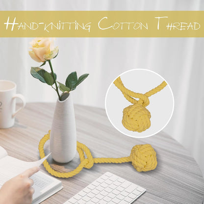Curtain Tiebacks, 2 Packs Curtain Rope Tieback, Heavy Duty Curtain Tie Backs for Curtains, Indoor Outdoor Curtain Tiebacks, Handmade Rural Decorative Tie Knot Curtain Holdbacks (Yellow)