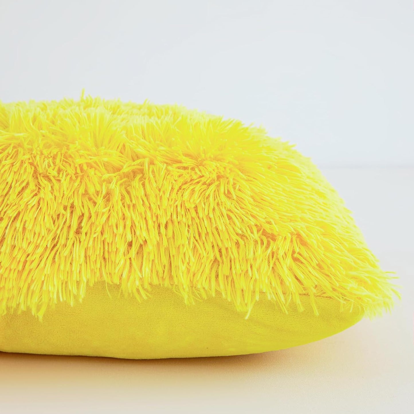 Besfunny Yellow Fuzzy Throw Pillow Covers 18"x18", Soft Decorative Fluffy Plush Yellow Pillow Cases, Furry Shaggy Faux Fur Cushion Covers for Sofa, Bed, and Living Room Decor, Set of 2 with Zipper