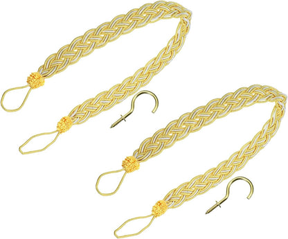 uxcell 2Pcs Curtain Tiebacks, 58cm/23 Braided Drapery Holdback Holder Decorative Rope Tie Back, Yellow