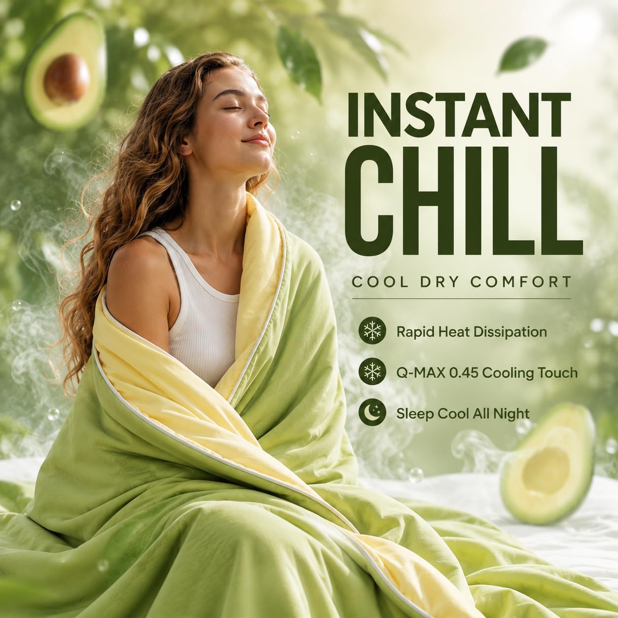 Eastsora Cooling Comforter Queen Size, Cooling Blanket for Hot Sleepers, Q-Max 0.45 Reversible Summer Comforter, Lightweight Breathable Bedding for Night Sweats (Yellow+Green)
