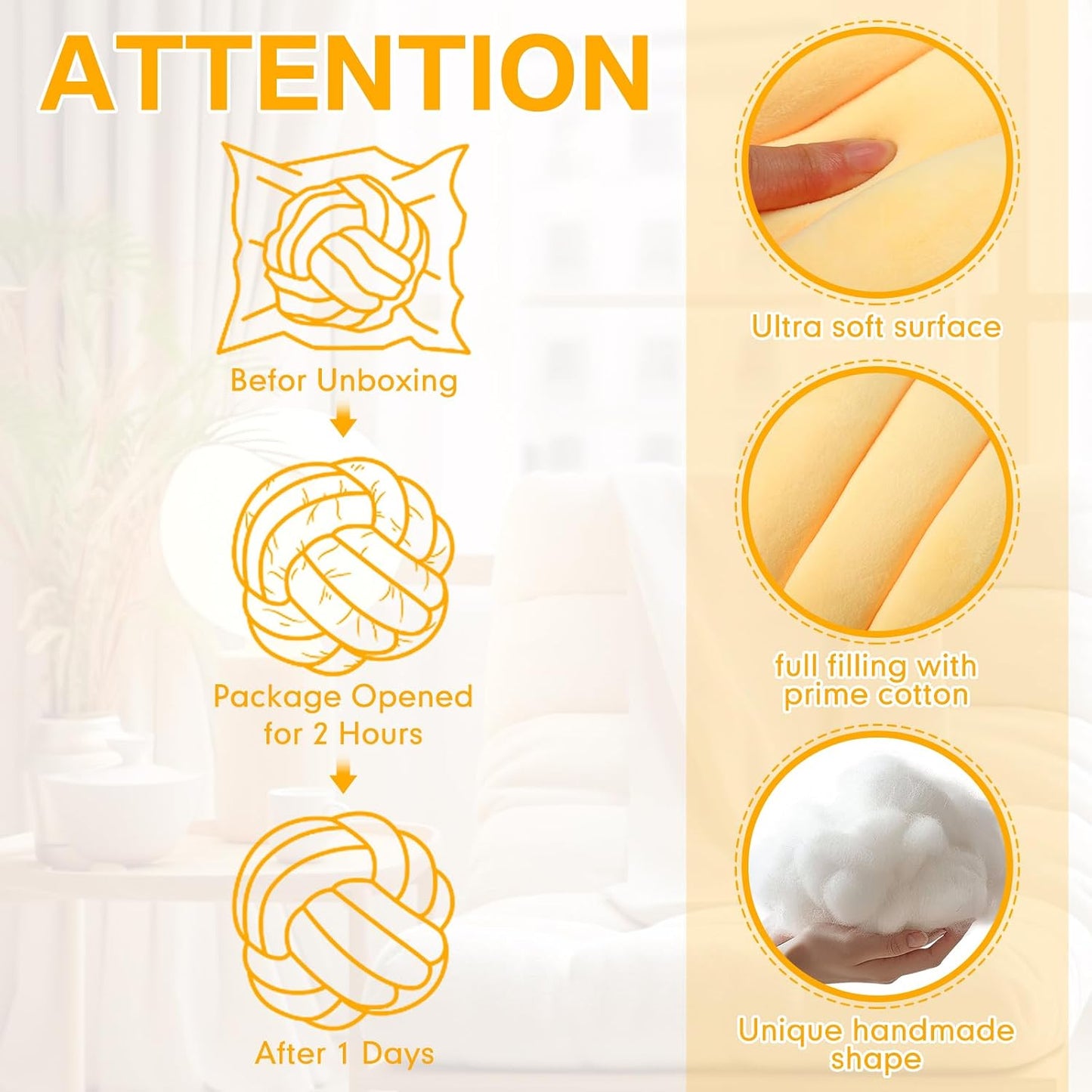 Namalu 2 Pcs Soft Knot Pillow Ball, Decorative Round Throw, Soft Knotted Plush Pillows, Handmade Stuffed Ball Pillows Cushion for Bedroom Sofa Couch Home Decor(7.87 Inches,Light Yellow)