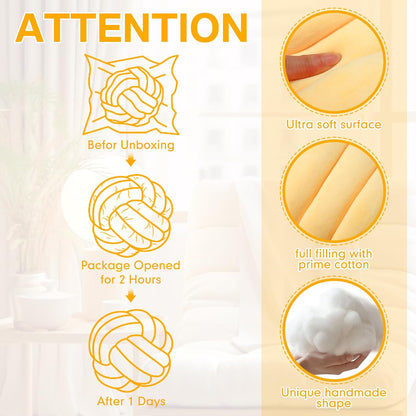 Namalu 2 Pcs Soft Knot Pillow Ball, Decorative Round Throw, Soft Knotted Plush Pillows, Handmade Stuffed Ball Pillows Cushion for Bedroom Sofa Couch Home Decor(7.87 Inches,Light Yellow)