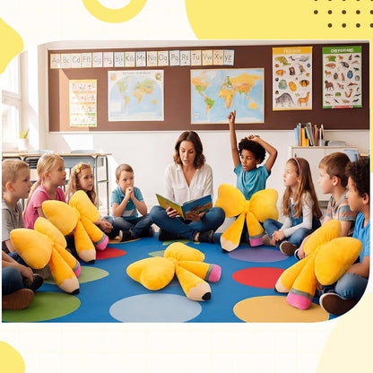 Qunclay Bow Pencil Pillow Back to School Throw Pillow 20''x16'' Soft Yellow Pencil Cushion for Classroom Cute Funny Pillowcase with Cotton Insert for Teacher Classroom Library Living Room Sofa Couch