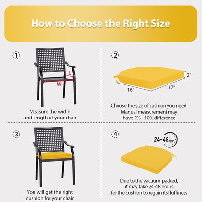 Outdoor Chair Cushions Set of 4, 17 x 16 Inch Patio Chair Cushions for Outdoor Furniture, Water Resistant, Non-Slip Ties (Yellow)