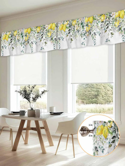 2 Pack Yellow Lemon Kitchen Valances for Windows, Nature Eucalyptus Leaves Short Valance Curtains Rod Pocket Window Treatments Watercolor Flowers Valances for Living Room Bedroom 42x12 Inch, 2 Panels