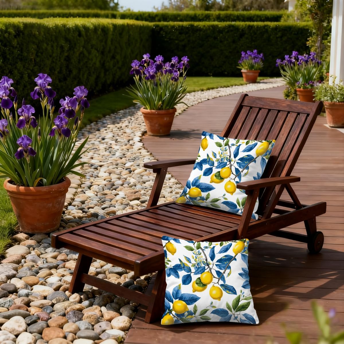 Outdoor Throw Pillow Covers Summer Lemon Blue Leaves Waterproof Square Pillow Case 16x16 inch Set of 2 Farmhouse Cushion for Patio Garden
