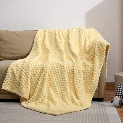 Excervent Flannel Fleece Throw Blanket (50x70 inches), Hexagon Jacquard Decorative Fuzzy Blankets for Household, Camping, and Travel, Super Soft Cozy, Suitable for All Seasons, Light Yellow
