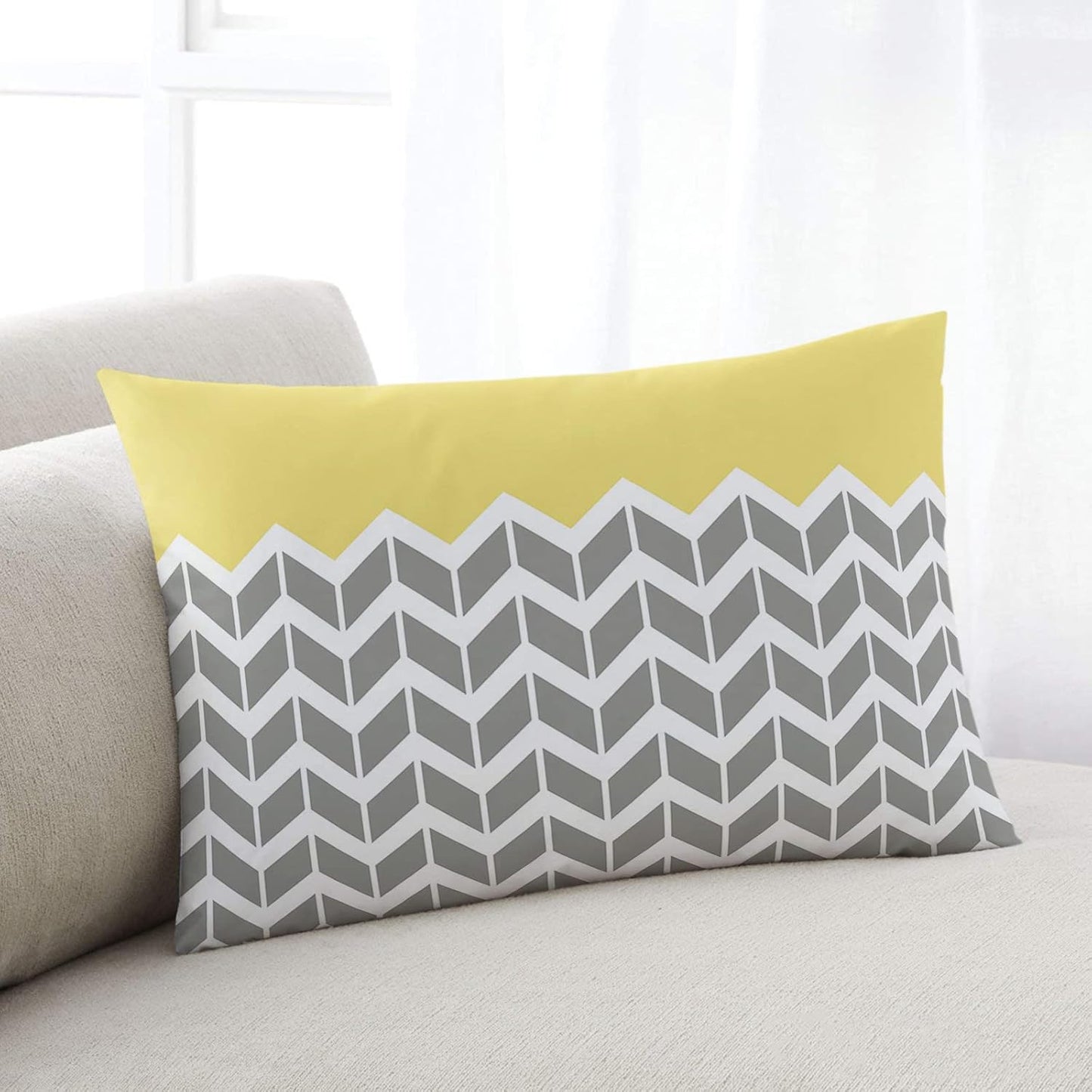 T&H XHome Pillow Covers 20x26 Inch - Standard Mid-Century Modern Geometric Yellow Gray Pattern Soft Brushed Microfiber Pillowcases with Hidden Zipper Closure Bed Pillow Shams for Bedroom Sofa Car