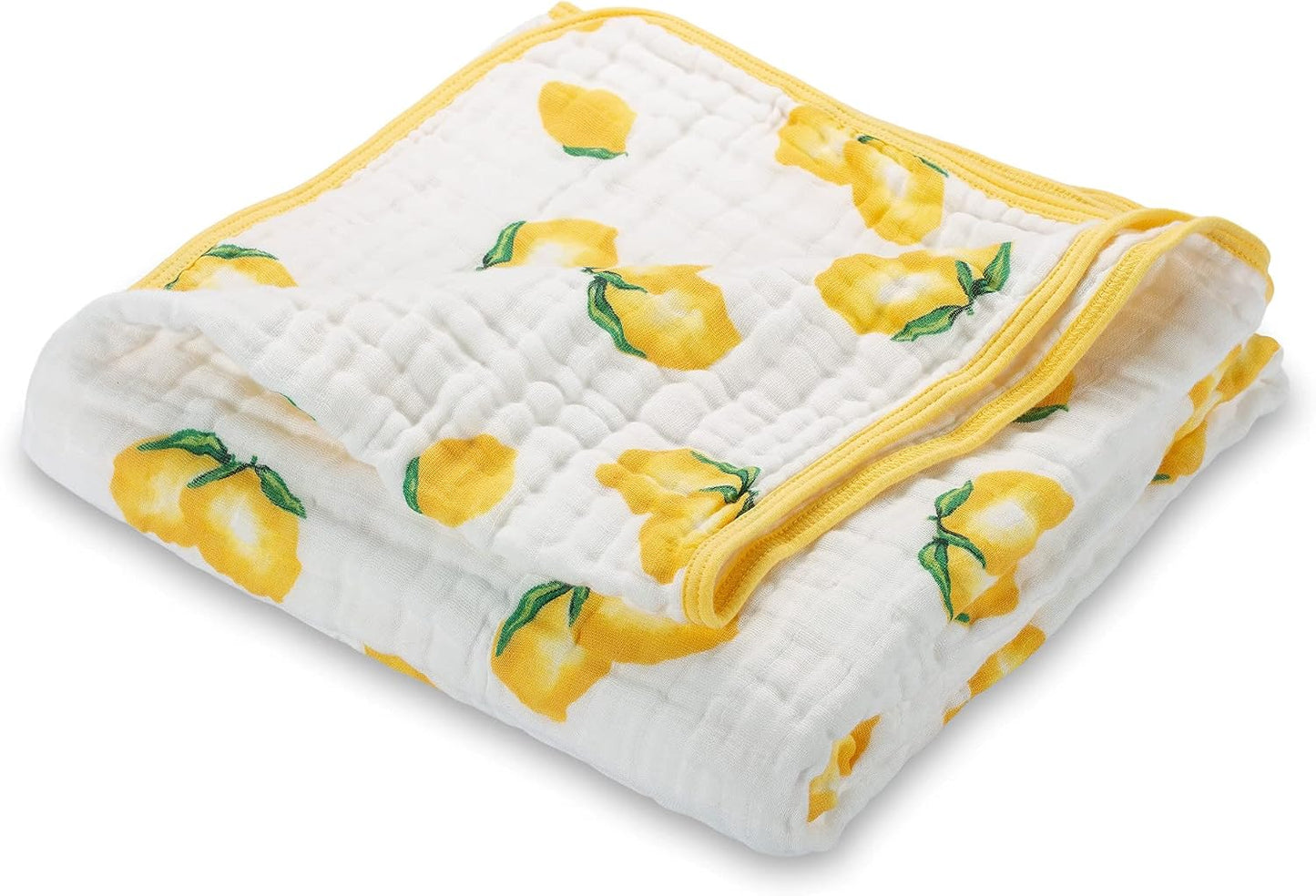 LollyBanks Muslin Baby Quilt, 100% Cotton Baby Blanket for Boys and Girls, Large 47 x 47 Inches Versatile Crib Blanket, 6 Layers Newborn Blanket, Durable Baby Bedding, Registry (Sunny Lemon Print)