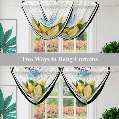 Waterfall Valance Curtain, Summer Lemon Flower Leaf Semi Sheer Kitchen Curtains Luxury Waterfall Valances for Windows, Farmhouse Wood Plank Black White Line Rod Pocket Curtain Valance for Living Room