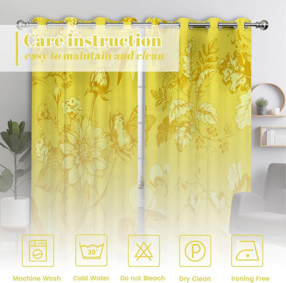 Mustard Yellow Vintage Botanical Blackout Curtains Patterned Yellow Floral Window Drapes for Bedroom Living Room, 84 inch Length 2 Panels Set, 52x84 inch