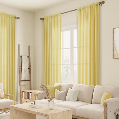 Guken Yellow Linen Curtains 84 Inch Length for Living Room Bedroom 2 Panels Set Rod Pocket Light Filtering Semi Sheer Window Curtains 52 Inch Width Boho Farmhouse Linen Drapes, W52xL84
